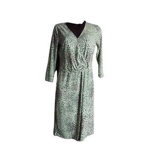 Roz & Ali Faux Wrap Sheath Dress Green White Polka Dot Stretch Womens Size XS